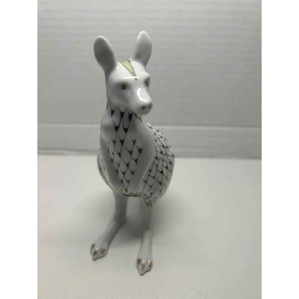Hollohaza Porcelain Kangaroo Figurine Fishnet excellent condition